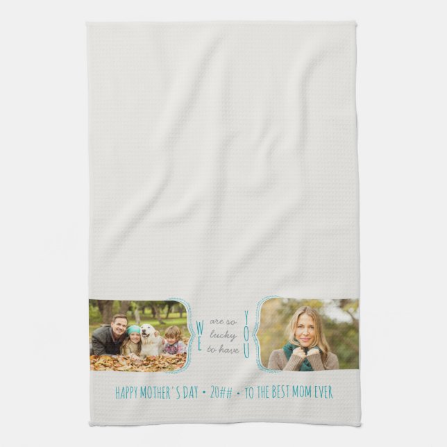 Curly Brackets 2 Photo Editable Mother's Day Kitchen Towel (Vertical)
