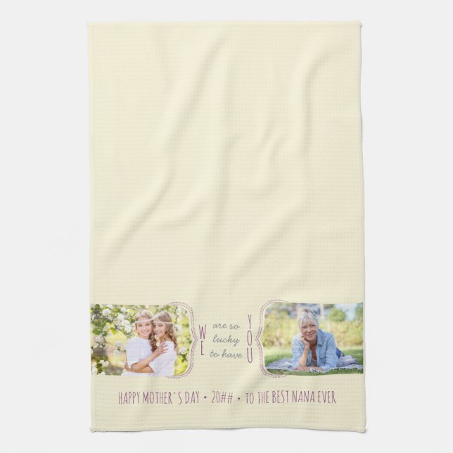 Curly Brackets 2 Photo Editable Occasion Kitchen Towel (Vertical)