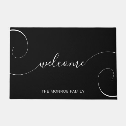 Curly Calligraphy Welcome Family Name Doormat