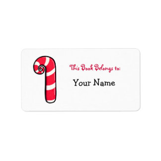 Curly Candy Cane Bookplate Label