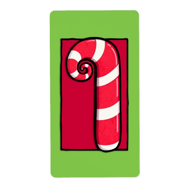 Curly Candy Cane green Sticker Label (Front)