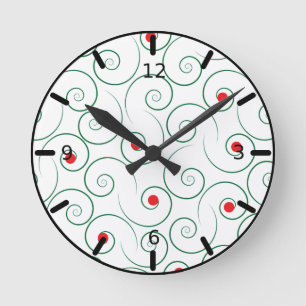 Curly Christmas Tree White Round Clock