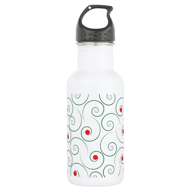 Curly Christmas Tree White Water Bottle (Front)