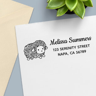 Curly Coat Little Sheep Ewe Return Address Self-inking Stamp
