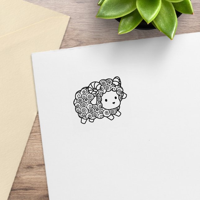 Curly Coat Little Sheep Ram 1x1 Rubber Stamp (Creator Uploaded)