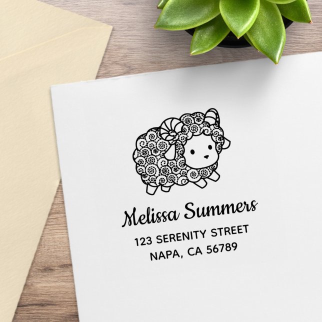 Curly Coat Little Sheep Ram Address Rubber Stamp (Creator Uploaded)