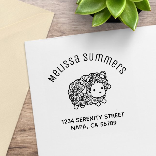 Curly Coat Little Sheep Ram Arch Address Rubber Stamp (Creator Uploaded)