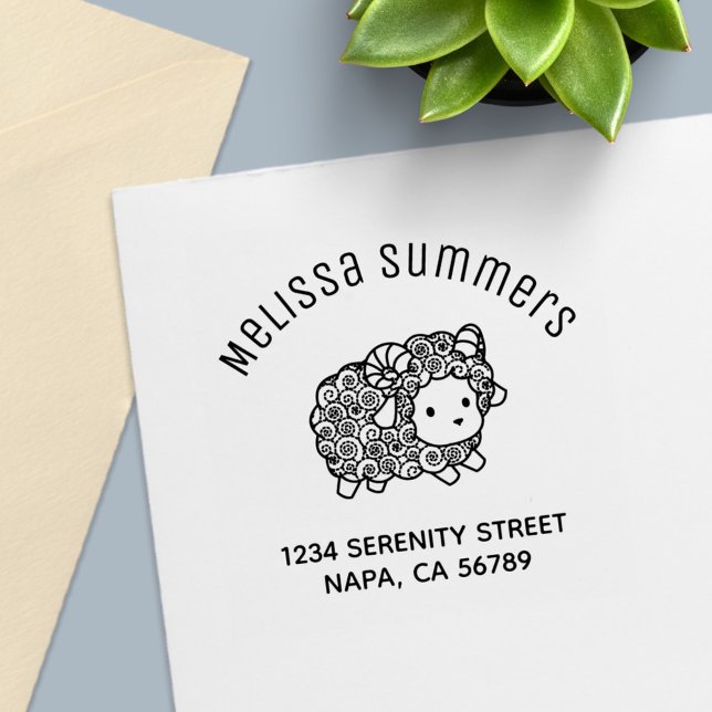 Curly Coat Little Sheep Ram Arch Address Self-inking Stamp (Creator Uploaded)