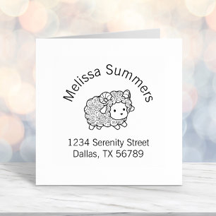 Curly Coat Little Sheep Ram Arch Address Self-inking Stamp