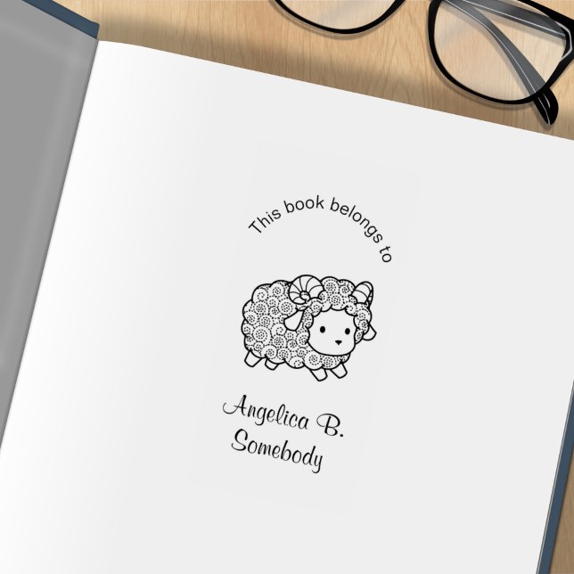 Curly Coat Little Sheep Ram Bookplate Rubber Stamp (Creator Uploaded)