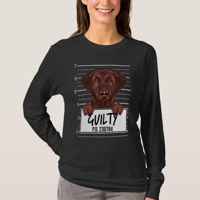 Curly Coated Retriever Mugshot Guilty Dog T-Shirt (Front)