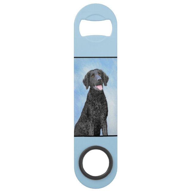 Curly-Coated Retriever Painting - Original Dog Art Bar Key (Back)