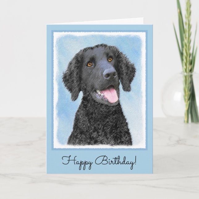 Curly-Coated Retriever Painting - Original Dog Art Card (Front)