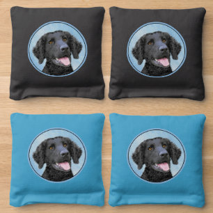 Curly-Coated Retriever Painting - Original Dog Art Cornhole Bags