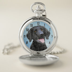 Curly-Coated Retriever Painting - Original Dog Art Pocket Watch