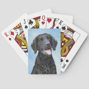 Curly-Coated Retriever Painting - Original Dog Art Poker Cards