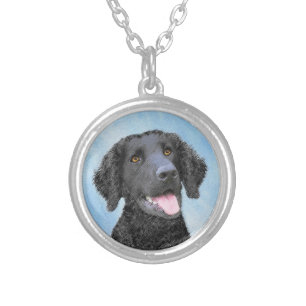 Curly-Coated Retriever Painting - Original Dog Art Silver Plated Necklace