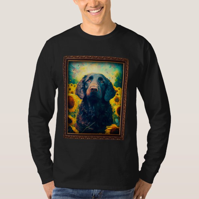 Curly coated Retriever Painting Sunflower Flower M T-Shirt (Front)