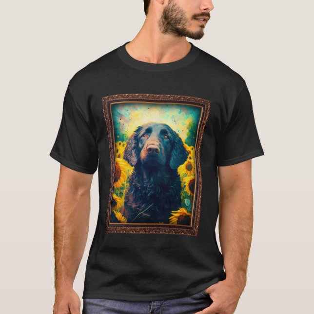 Curly coated Retriever Painting Sunflower Flower M T-Shirt (Front)