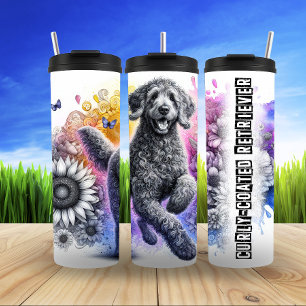 Curly-Coated Retriever's Whimsical Bloom Thermal Tumbler