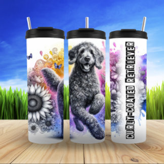 Curly-Coated Retriever's Whimsical Bloom Thermal Tumbler