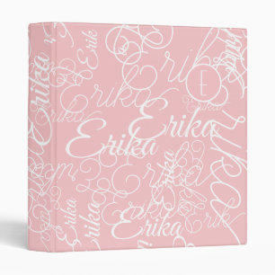 Curly Custom Name Modern Monogram Pink 3 Ring Binder