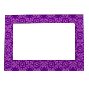 Curly Cute Flowers - Pink on Purple Magnetic Picture Frame