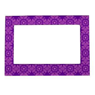 Curly Cute Flowers - Pink on Purple Magnetic Picture Frame