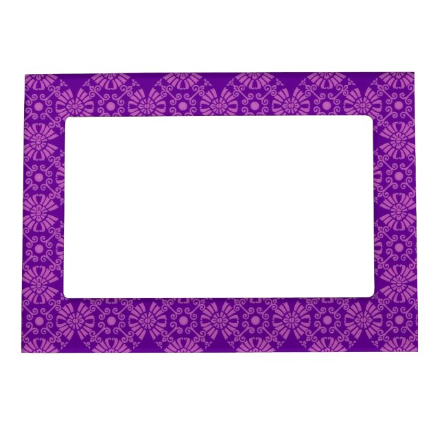 Curly Cute Flowers - Pink on Purple Magnetic Picture Frame (Front)