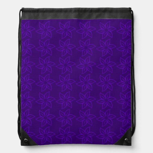 Curly Flower Pattern - Violet on Dark Violet Drawstring Bag (Front)