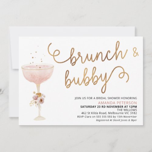 Curly Font Champagne Glass Boho Bridal Shower  Invitation