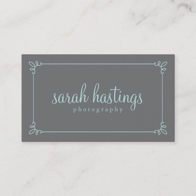 Curly Frame Photography Business Cards - Blue (Front)