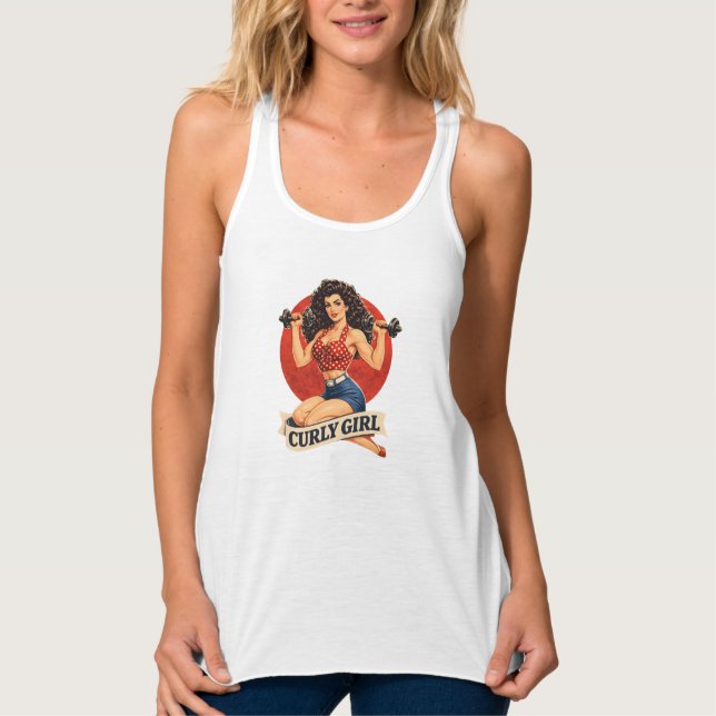 Curly Girl Hair Goals -Retro Gym Pin-up Activewear Tank Top (Front)