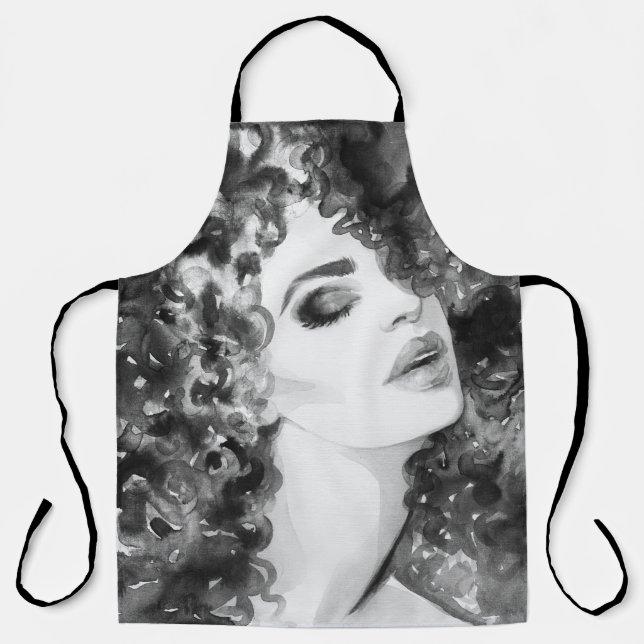 Curly Grace: Fashion Watercolor Beauty Apron (Front)