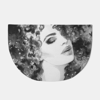 Curly Grace: Fashion Watercolor Beauty Doormat