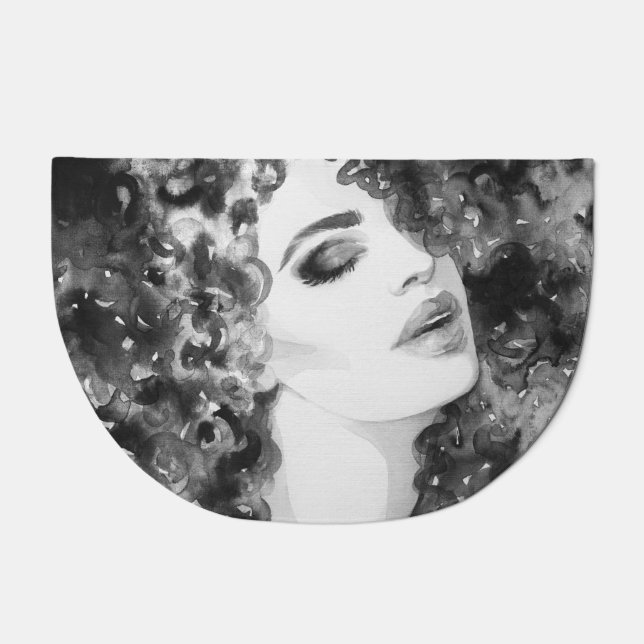 Curly Grace: Fashion Watercolor Beauty Doormat (Front)