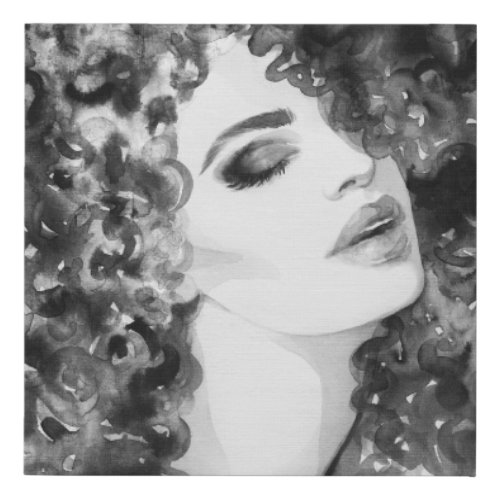 Curly Grace Fashion Watercolor Beauty Faux Canvas Print