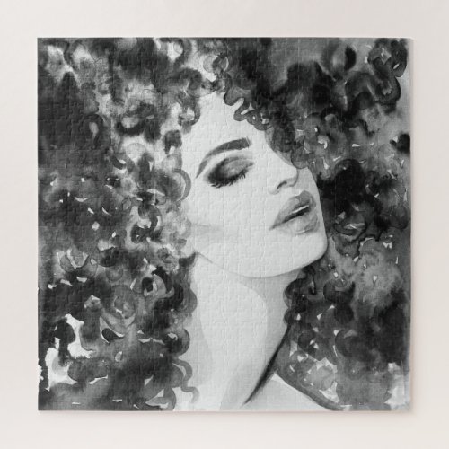 Curly Grace Fashion Watercolor Beauty Jigsaw Puzzle