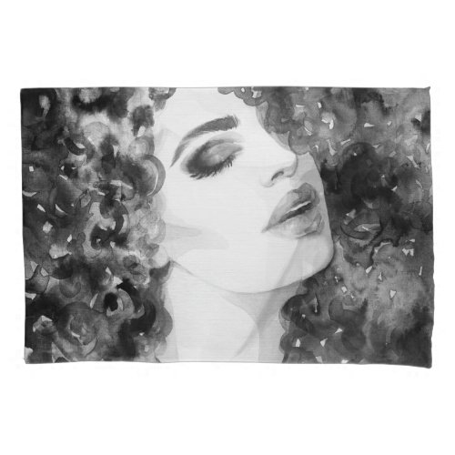 Curly Grace Fashion Watercolor Beauty Pillow Case