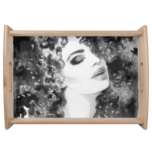 Curly Grace Fashion Watercolor Beauty Serving Tray