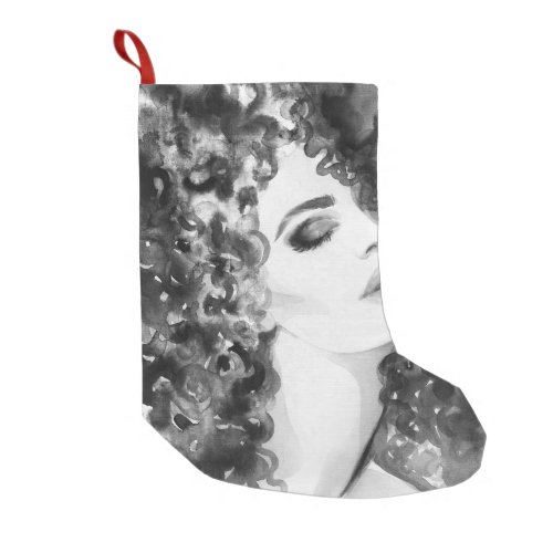 Curly Grace Fashion Watercolor Beauty Small Christmas Stocking