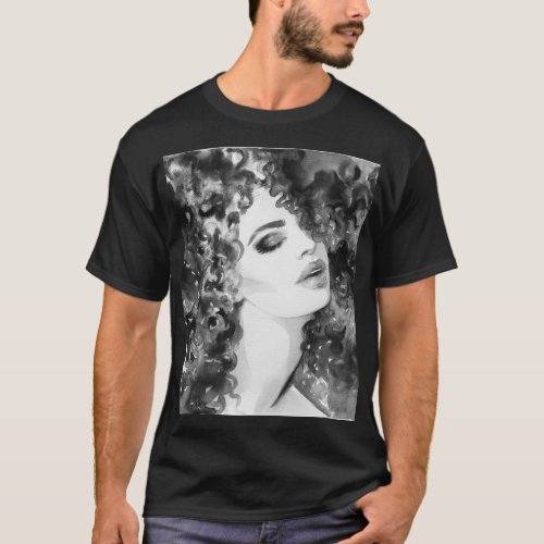 Curly Grace Fashion Watercolor Beauty T_Shirt