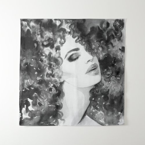 Curly Grace Fashion Watercolor Beauty Tapestry