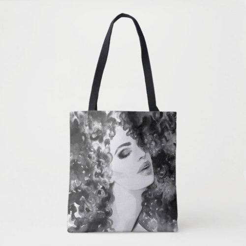 Curly Grace Fashion Watercolor Beauty Tote Bag