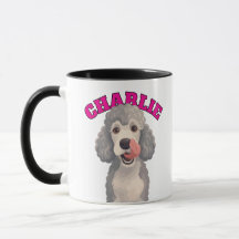 Curly Grey Poodle Dog Licking Nose Illustration
