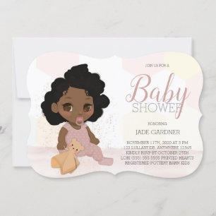 Curly Hair Baby Shower Invitation - Dark Skin Tone