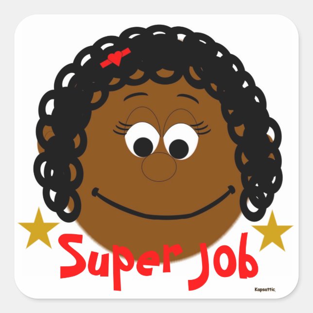 Curly Hair Ethnic Girl Super Job Sticker (Front)