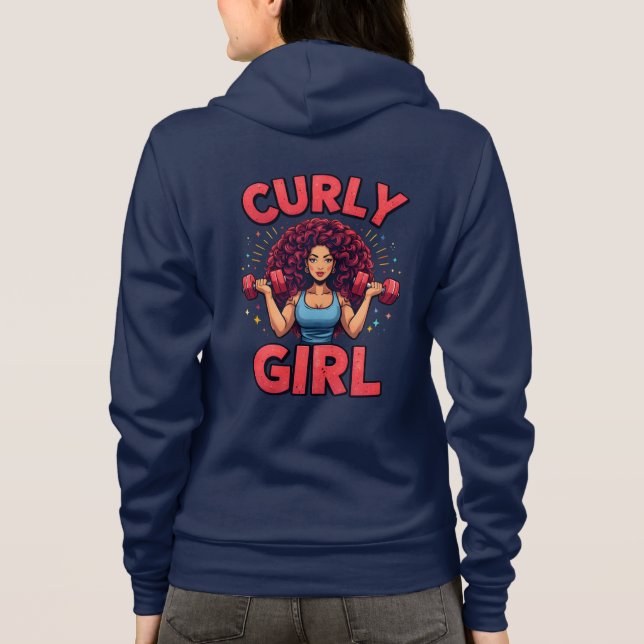 Curly Hair Girl - Pink Gym Motivation Activewear Hoodie (Back)