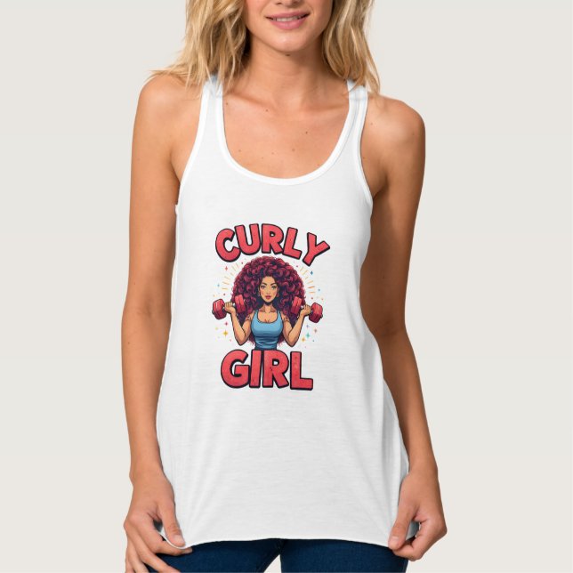 Curly Hair Girl - Pink Gym Motivation Activewear Tank Top (Front)