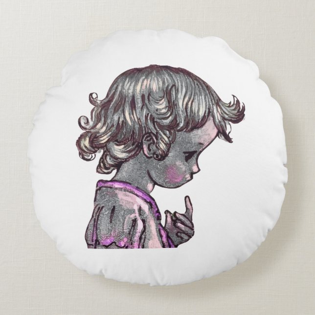 Curly Hair Girl round pillow  (Front)